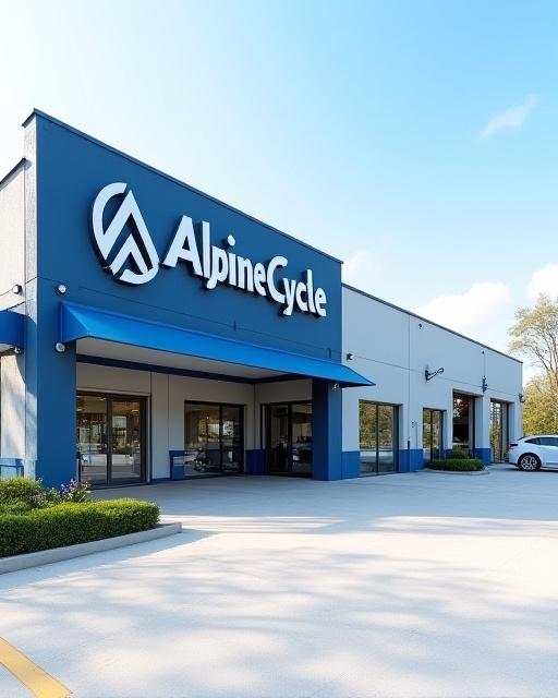 The clean and professional entrance to the Alpine Cycle facility.